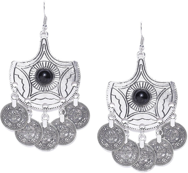 Chika Oxidized Silver Coin Earrings Metal Drops & Danglers