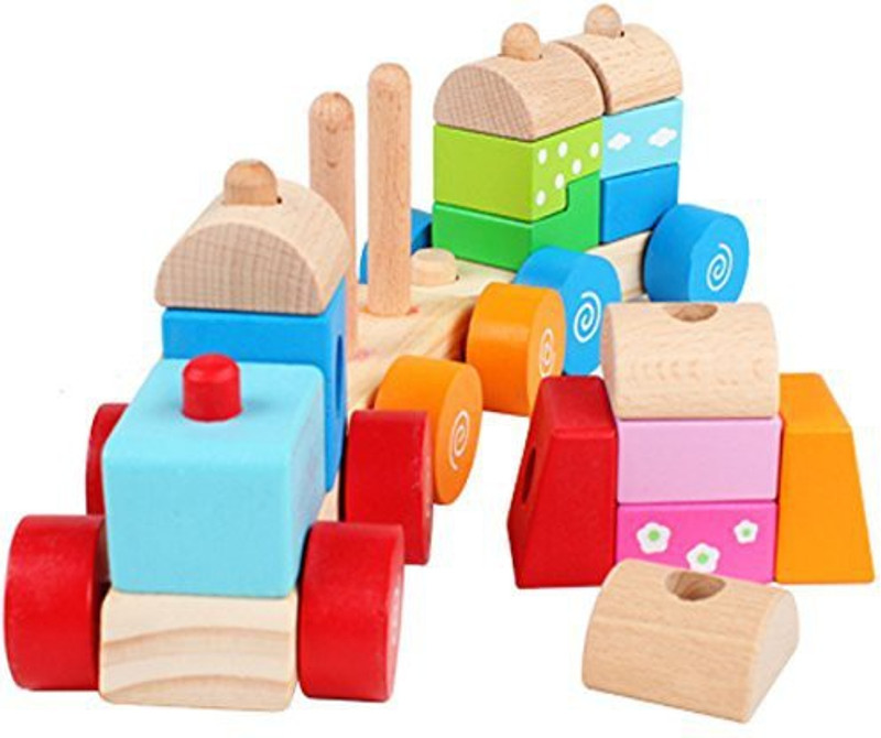 xiaopingshop Hot Sale Diy Easily Removable Wooden Train Toys, Three Compartments, Shape Matching Type(Multicolor)
