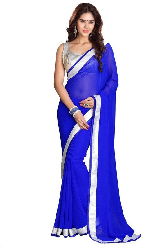 Bollywood Designer Solid Fashion Poly Georgette Saree(Blue)