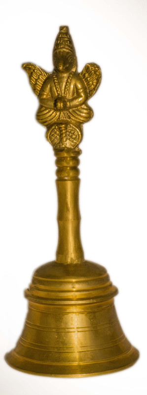 shri annapurna Hindu Hand Held Bell - Gold Color Musical Jingle Brass Pooja Prayer Ghanti | Bell Size : H x W = 13 x 6 cm | Brass Pooja Bell(Gold, Pack of 1)