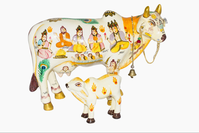 shri annapurna Handcrafted Kamdhenu Cow with Calf | Nandi Handicraft Decorative Spiritual Puja Vastu Showpiece Figurine - Religious Pooja Gift Idol / Murti for Mandir / Temple / Home / office. Deity Ornament(Kamdhenu)