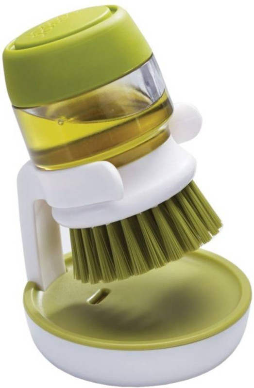 sajan Cleaning Brush With Liquid Soap Dispenser Palm Brush With Storage Stand, For Kitchen Bathroom Tiles Dishwashing, Self Dispensing Home Cleaning Set Sink Sponge Holder (Plastic) Wet Duster Set