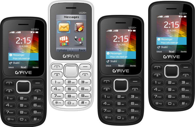 Gfive U220+ Pack of Four Mobiles(Black$$Red, Black$$Grey, White$$Blue, Black$$Blue)