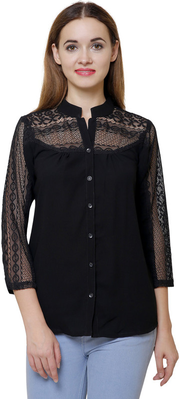king denim Women Solid Casual Black Shirt