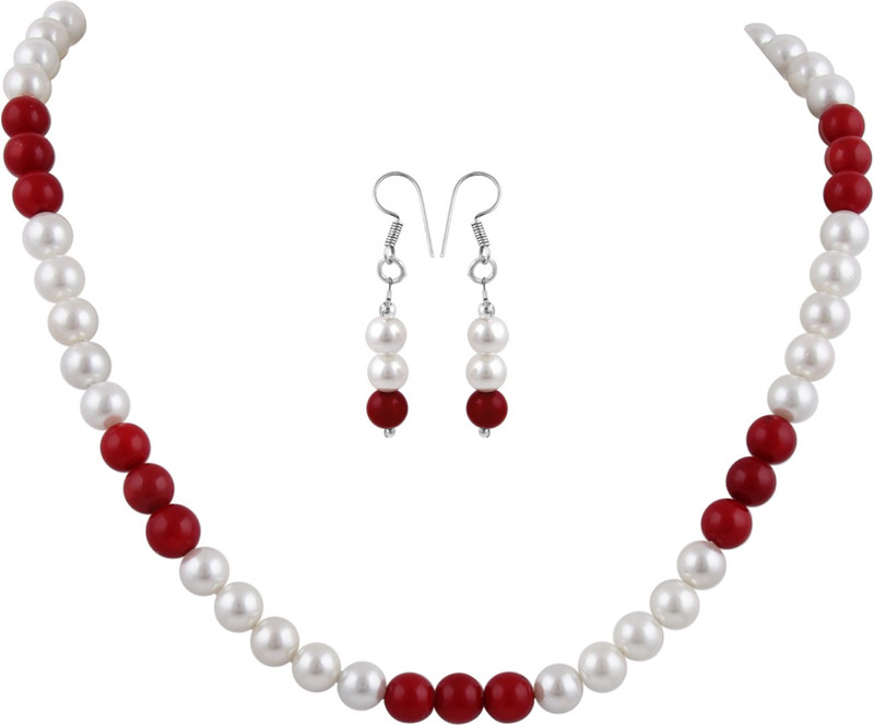 Pearlz Ocean Alloy Jewel Set(White, Red)