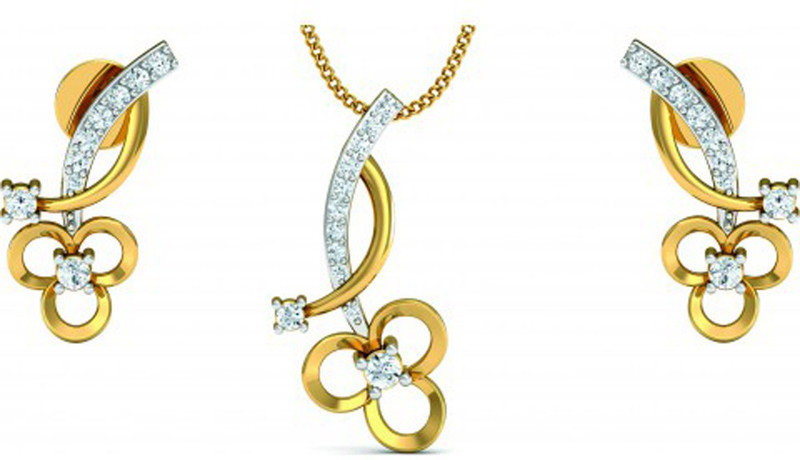 Kataria Jewellers Yellow Gold The Idalina 14kt Diamond Earring & Pendant Set