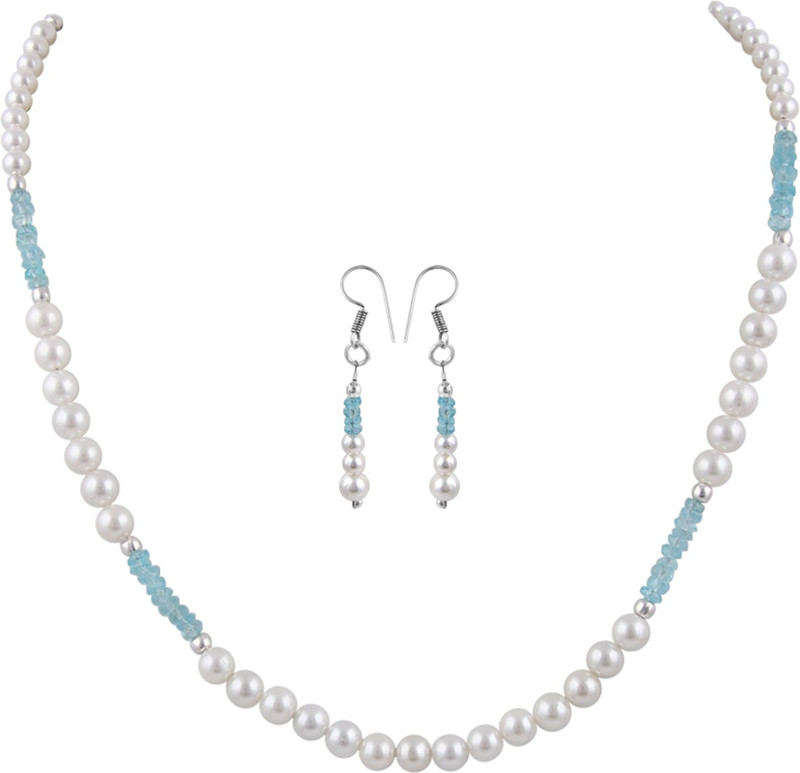 Pearlz Ocean Alloy Jewel Set(White, Blue)