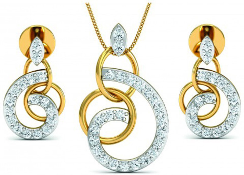 Kataria Jewellers Yellow Gold The Hallie 14kt Diamond Earring & Pendant Set