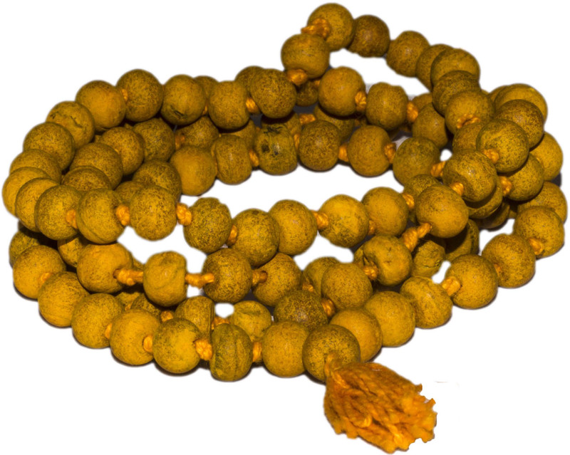 shri annapurna Natural Haldi Mala Turmeric Mala || Turmeric Rosary for Good Health || Unisex wearing mantra siddha | 85 cm round in length. Wood Chain