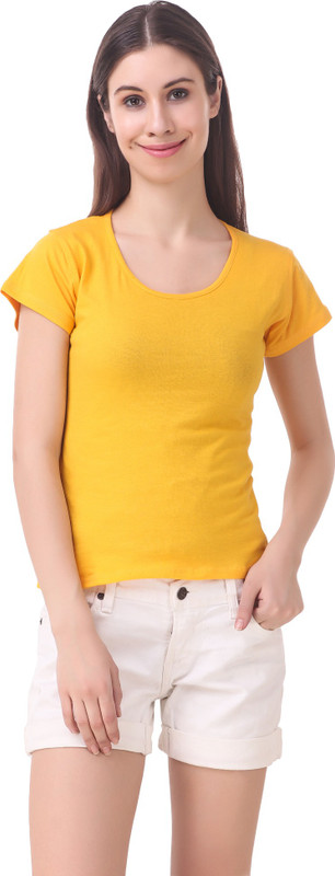 bluebell cloud Solid Women Round Neck Yellow T-Shirt