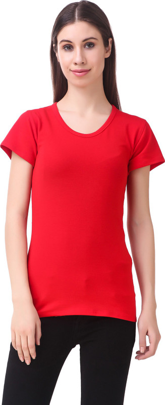 bluebell cloud Solid Women Round Neck Red T-Shirt