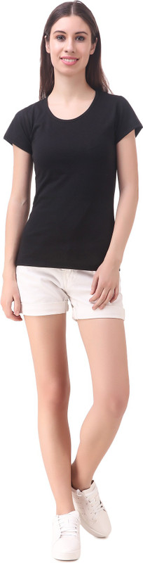 bluebell cloud Solid Women Round Neck Black T-Shirt