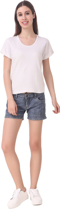 bluebell cloud Solid Women Round Neck White T-Shirt
