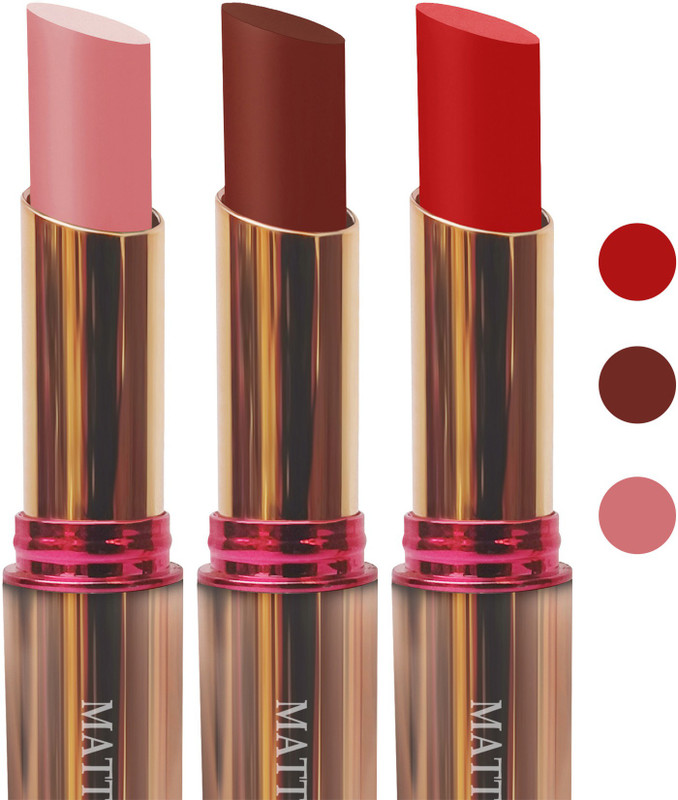 femina09 cosmetics makeup velvet matte Enriched with Vitamin E lipstick I pink d brown red fashion collection combo set of 3 (l pink,d brown,red, 15 g)