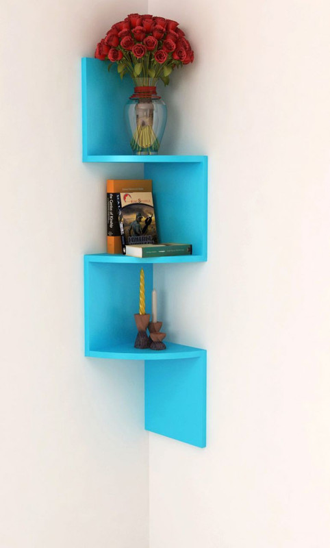 sunshine wood Decor your home with Zigzag Corner Wall Mount Shelf MDF (Medium Density Fiber) Wall Shelf(Number of Shelves - 3, Blue)