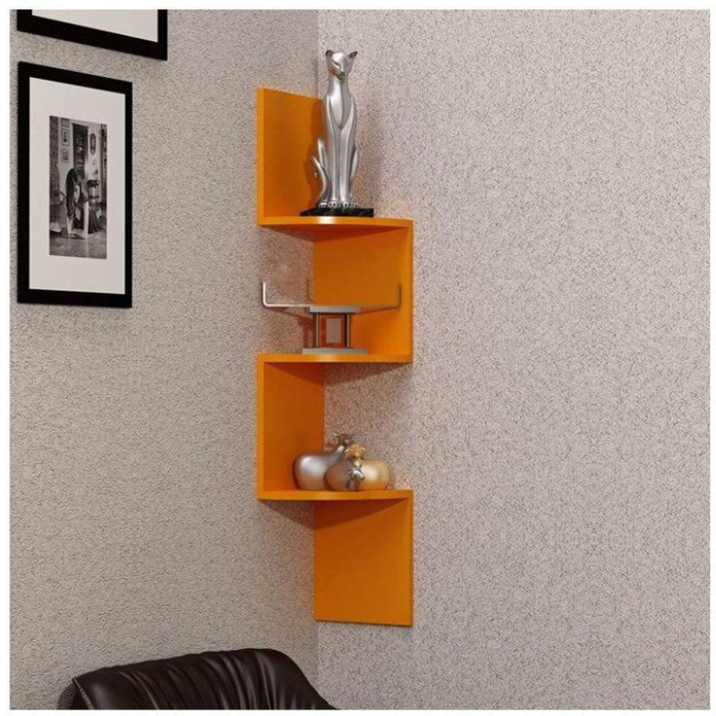 sunshine wood Decor your home with Zigzag Corner Wall Mount Shelf MDF (Medium Density Fiber) Wall Shelf(Number of Shelves - 3, Orange)