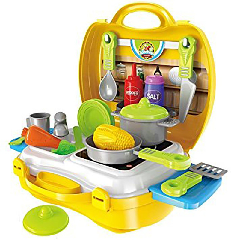 hum enterprise 26 Pcs Suitcase Kitchen Play Set For Interactive Kitchen Learning For Kids (Yellow)