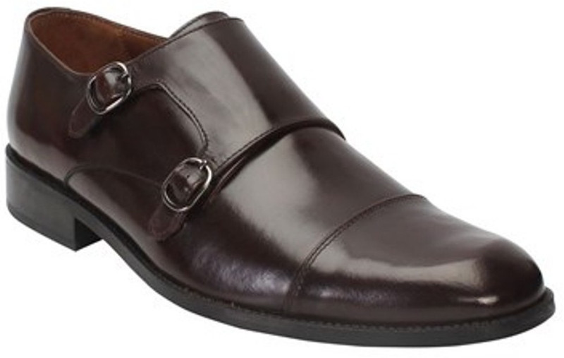 brune DARK BROWN GENUINE LEATHER CAP TOE DOUBLE MONK STRAP FORMAL SHOES BY BRUNE Monk Strap For Men(Brown)