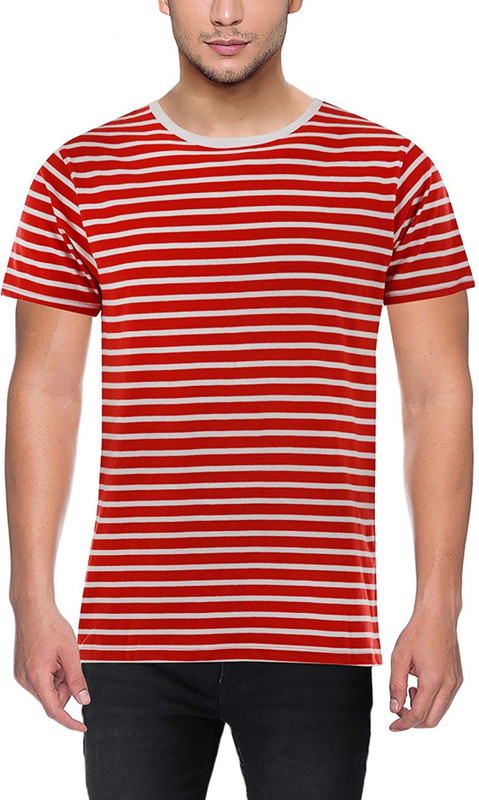 sluggers Striped Men Round or Crew Red T-Shirt