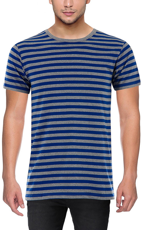 sluggers Striped Men Round or Crew Blue, Grey T-Shirt