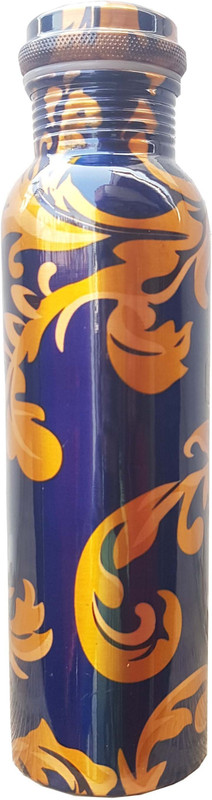 ashesh copper ( printed bottle) blue flower design copper 1 L Bottle(Pack of 1, Gold)
