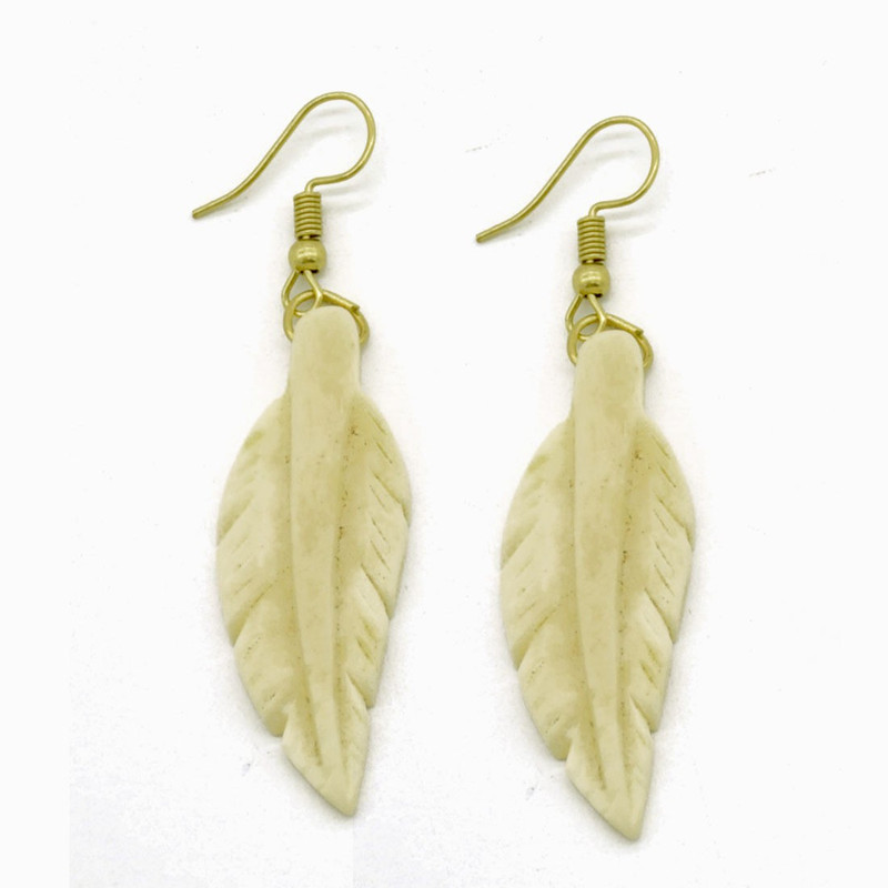 masterpiececrafts Carving Leaves Bone Earrings Bone, Brass Drops & Danglers