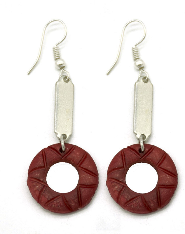 masterpiececrafts Bone Carving Round Red Earrings Bone, Brass Drops & Danglers