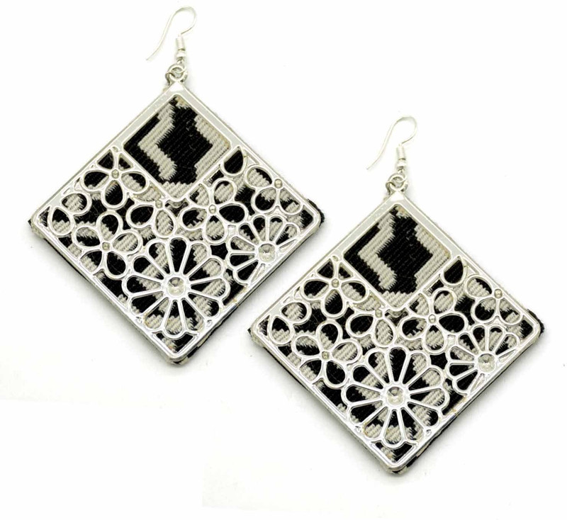 masterpiececrafts Black White Cotton Square Earrings Brass Drops & Danglers