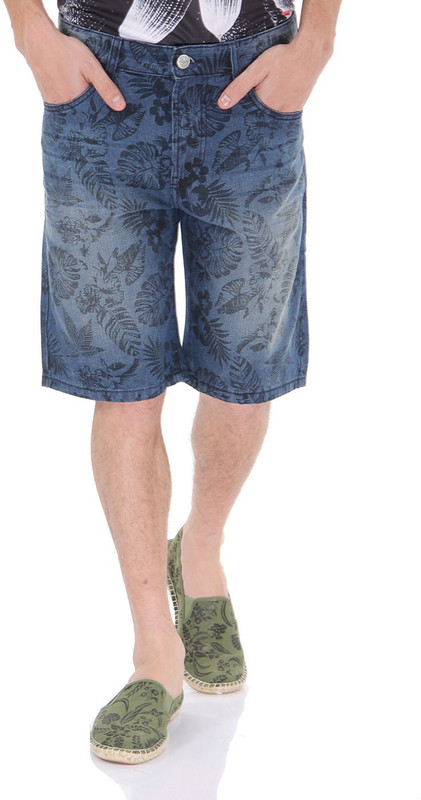 Flying Machine Printed Men Blue Denim Shorts