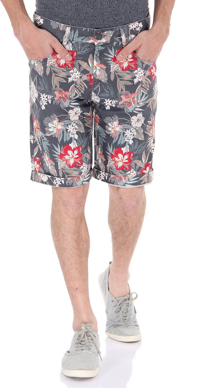Flying Machine Floral Print Men Grey Beach Shorts