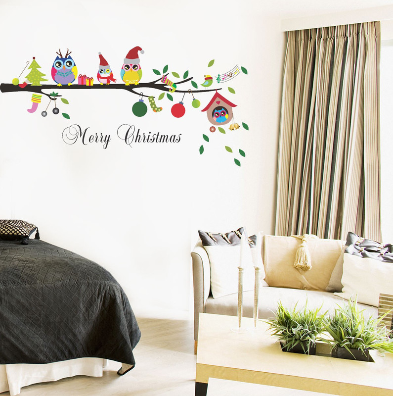 walkart Medium wall stickers (3604) christmas celebration with birds santas  Sticker(Pack of 1)