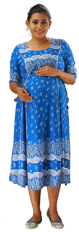 Ziva Maternity Wear Women Fit And Flare Blue Dress Desertcart Cyprus