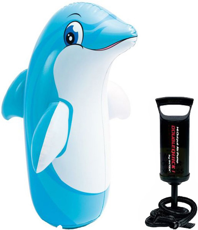 INTEX ® Original Inflatable Dolphin Hit Me Inflatable Bouncer, Play Gym With Jumbo Hand Pump Inflatable HitMe Toys(Blue)