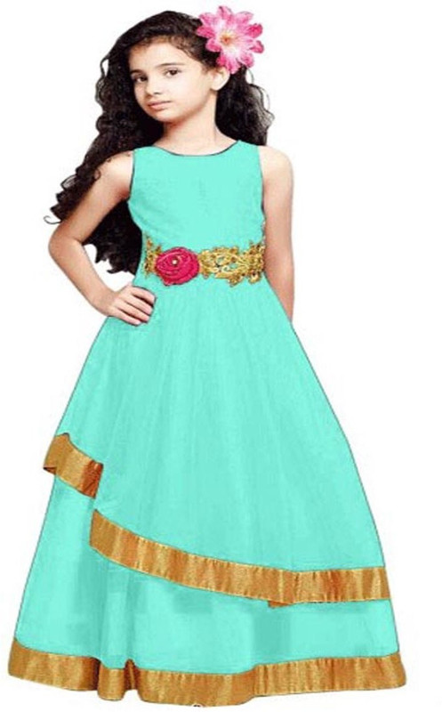 satyamfab Girls Maxi/Full Length Party Dress(Multicolor, Sleeveless)