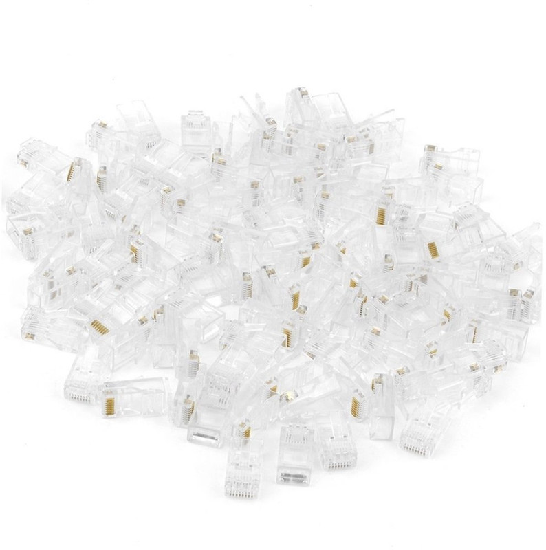 BALRAMA 100pc NT Gold Plated Cat5 RJ45 Connector Cat5E 8P8C Modular Ethernet Cable Head Plug CCTV Cable Cat5 Connector RJ 45 Plug Connector Professional Quality RJ45 Module Plugs Crimping Networking PACK of 100 Network Interface Card(Clear)