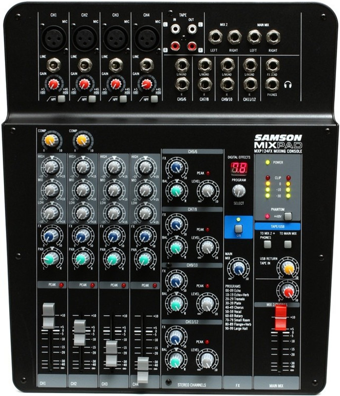 Samson MixPad® MXP124FX - Compact, 12-Input Analog Stereo Mixer with Effects and USB Analog Sound Mixer