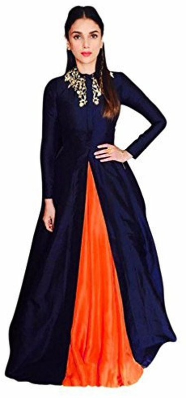 neo enterprise Women Gown Dark Blue, Orange Dress