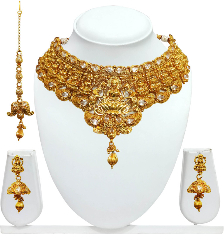 arts chetan Brass, Copper, Crystal Jewel Set(Gold, White)