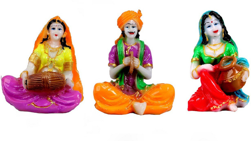 mantra art gallery marble base polyresin Rajasthani showpiece figurines | rajasthani handicraft figurines | showpieces for home decor | home warming | decorative items for home decoration | christmas home decor(set of 3) Decorative Showpiece  -  13 cm(Polyresin, Multicolor)