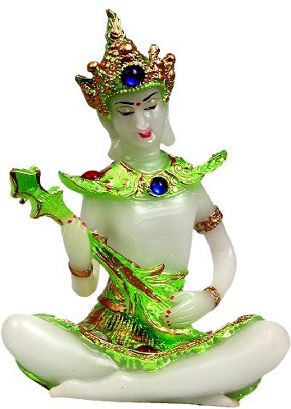 mantra art gallery Antique Artifacts wax base polyresin Buddha Statues Playing Musical Instruments Decorative Showpiece  -  21 cm(Polyresin, White, Green)