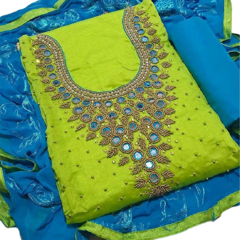 k shopping Poly Chanderi Embroidered, Embellished Salwar Suit Material(Semi Stitched)