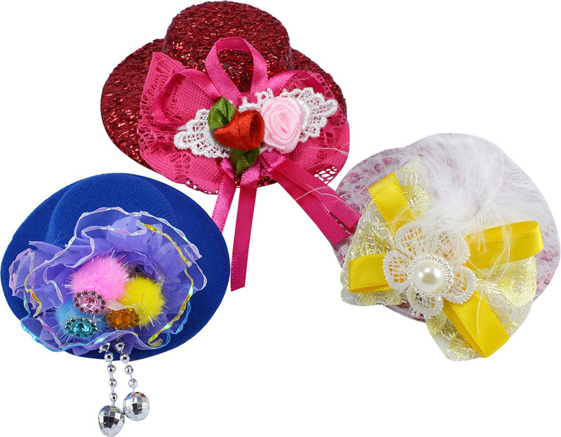 Saamarth Impex Unique Bargains Ladies Party Meshy Design Cover Mini Top Hat Alligator Hair Clip -Set Of 3 Hair Clip(Multicolor)