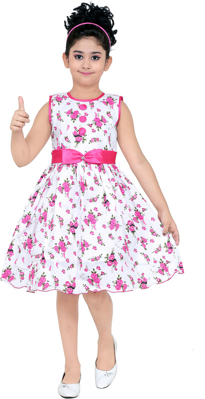 smartbazar Girls Midi/Knee Length Casual Dress(White, Sleeveless)