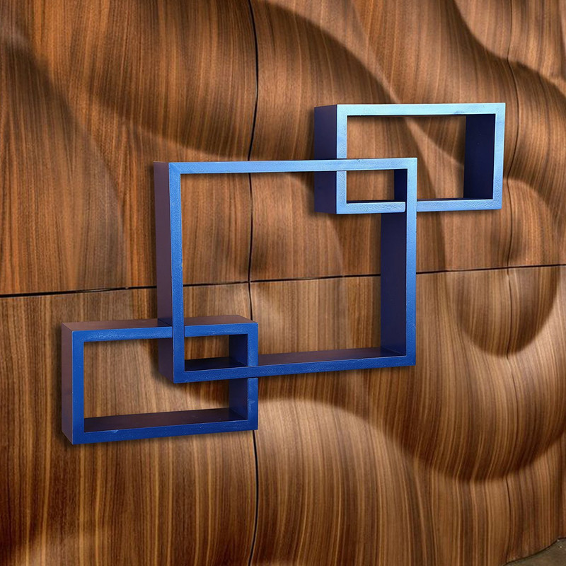 sunshine wood wooden Intersecting Storage Wall Shelves Rack MDF (Medium Density Fiber) Wall Shelf(Number of Shelves - 3, Blue)
