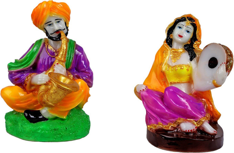 mantra art gallery marble base polyresin Rajasthani showpiece figurines | rajasthani handicraft figurines | showpieces for home decor | home warming | decorative items for home decoration | christmas home decor(set of 2) Decorative Showpiece  -  17 cm(Polyresin, Multicolor)