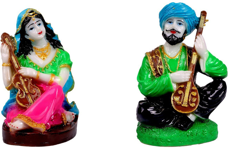 mantra art gallery marble base polyresin Rajasthani showpiece figurines | rajasthani handicraft figurines | showpieces for home decor | home warming | decorative items for home decoration | christmas home decor(set of 2) Decorative Showpiece  -  17 cm(Polyresin, Multicolor)