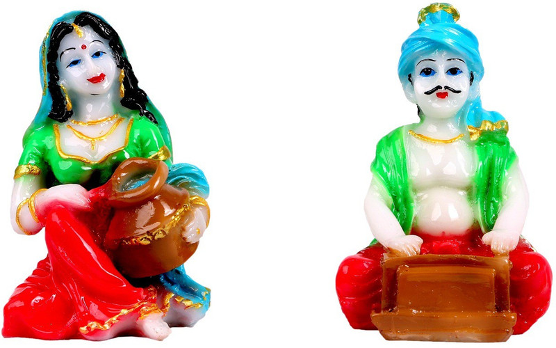 mantra art gallery marble base polyresin Rajasthani showpiece figurines | rajasthani handicraft figurines | showpieces for home decor | home warming | decorative items for home decoration | christmas home decor(set of 2) Decorative Showpiece  -  13 cm(Polyresin, Multicolor)