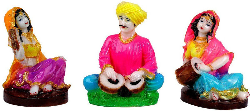 mantra art gallery marble base polyresin Rajasthani showpiece figurines | rajasthani handicraft figurines | showpieces for home decor | home warming | decorative items for home decoration | christmas home decor(set of 3) Decorative Showpiece  -  17 cm(Polyresin, Multicolor)