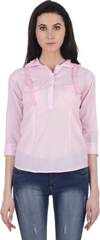 Cation Casual 3/4 Sleeve Checkered Women Pink Top