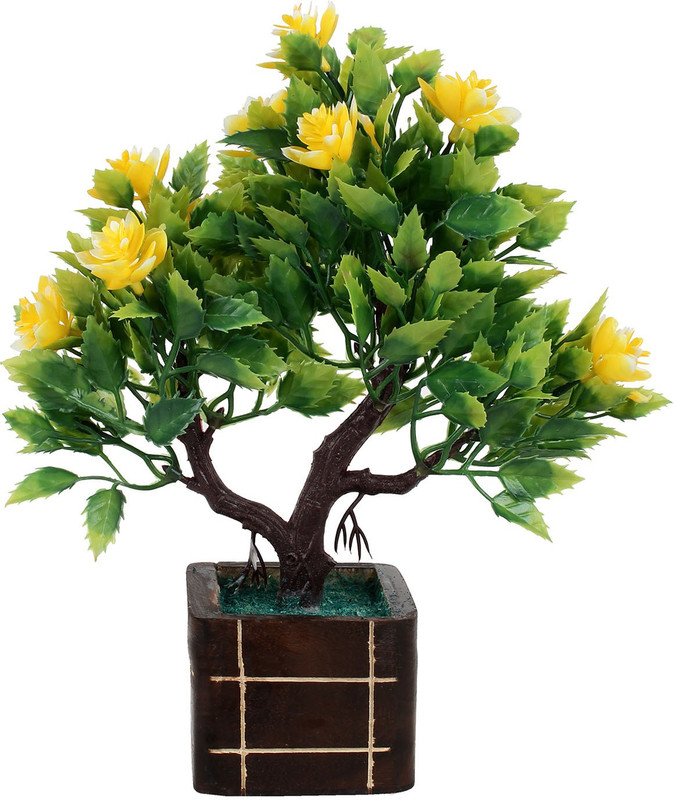 carmer carf 603 Bonsai Artificial Plant  with Pot(22 cm, Yellow)